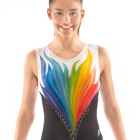 ERIKA HP Z343 Hand painted multi coloured flame leotard front