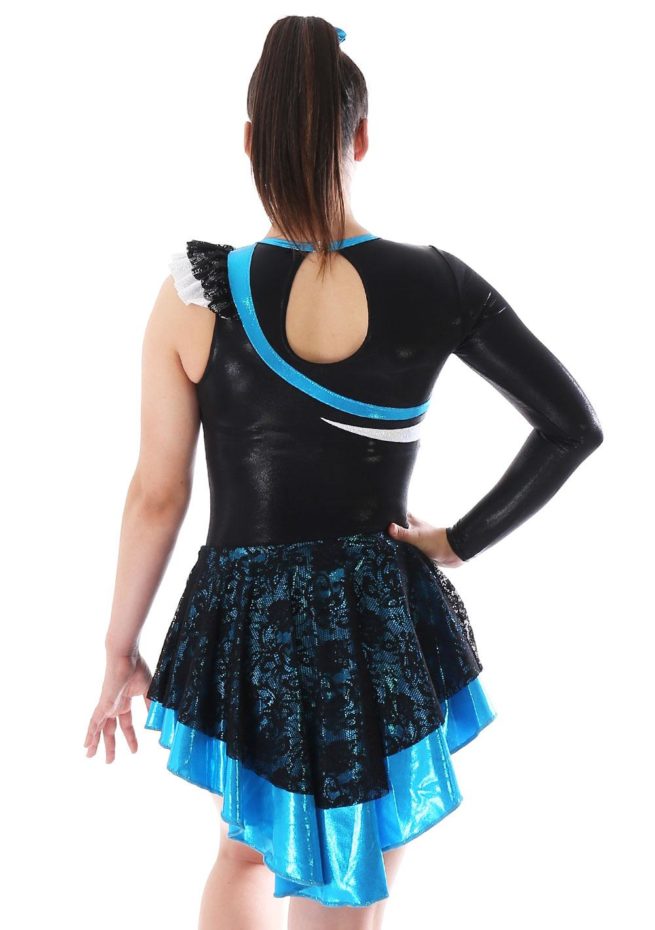 MAJ463 Blue and Black Lace majorette dress skirted leotard back