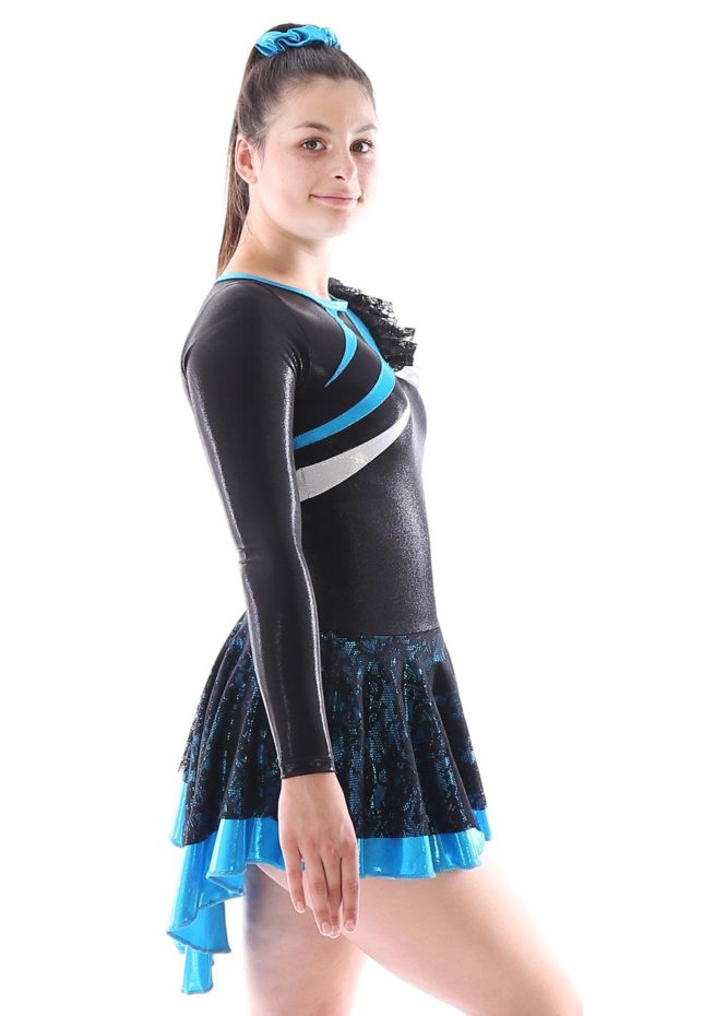 MAJ463 Blue and Black Lace majorette dress skirted leotard side