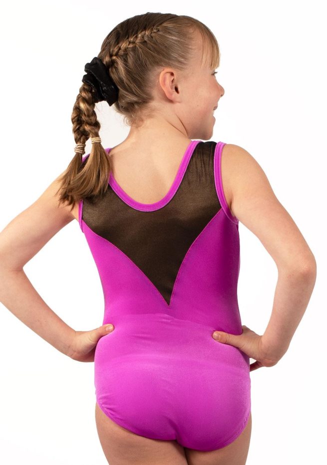 MARELLA Z437 Pink velour leotard with mesh and diamante back