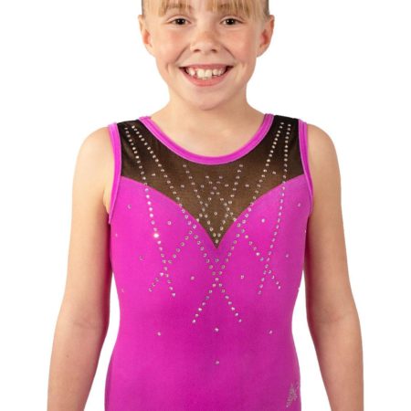 MARELLA Z437 Pink velour leotard with mesh and diamante front