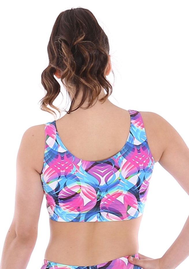 Motion patterned crop top sports bra back