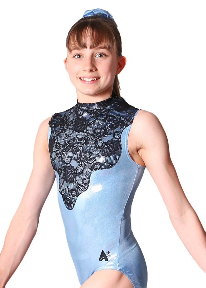 NIAMH Z73 Baby blue shimmer with lace leotard side
