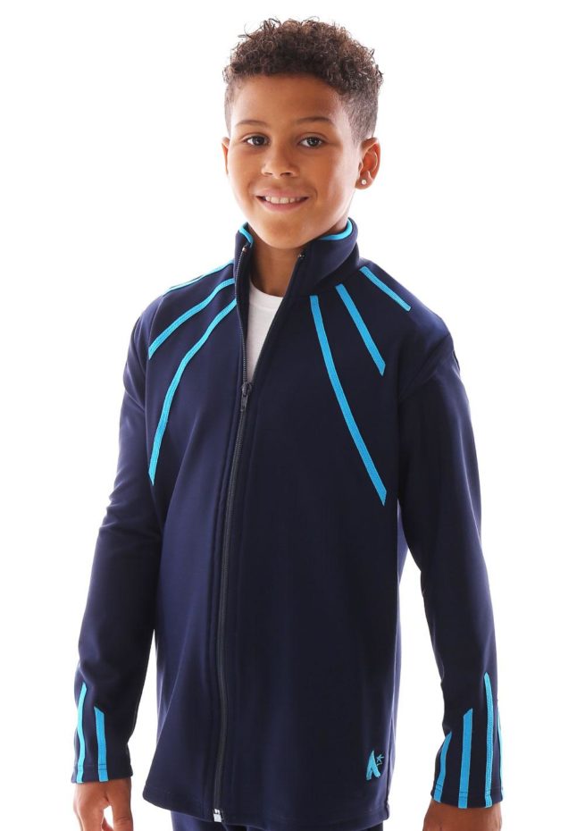 TS40B Navy tracksuit with blue lines front
