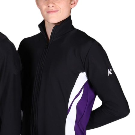 TS64B Boys black purple and white tracksuit jacket front