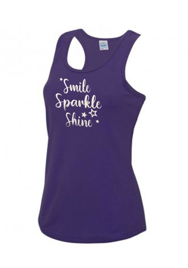 purple vest with motivational print