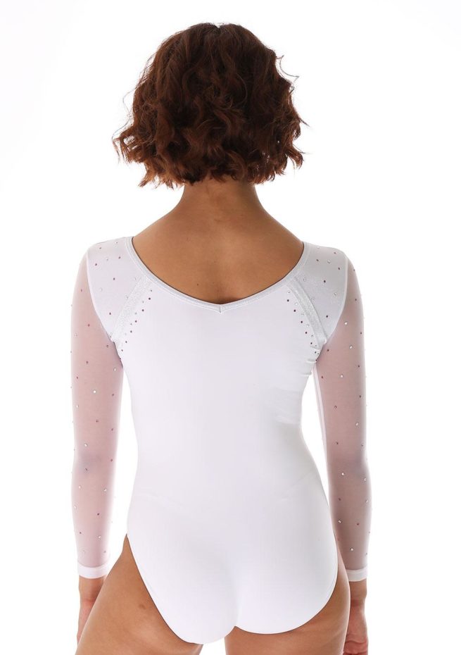 Aaliyah 486 White competition leotard with mesh and back