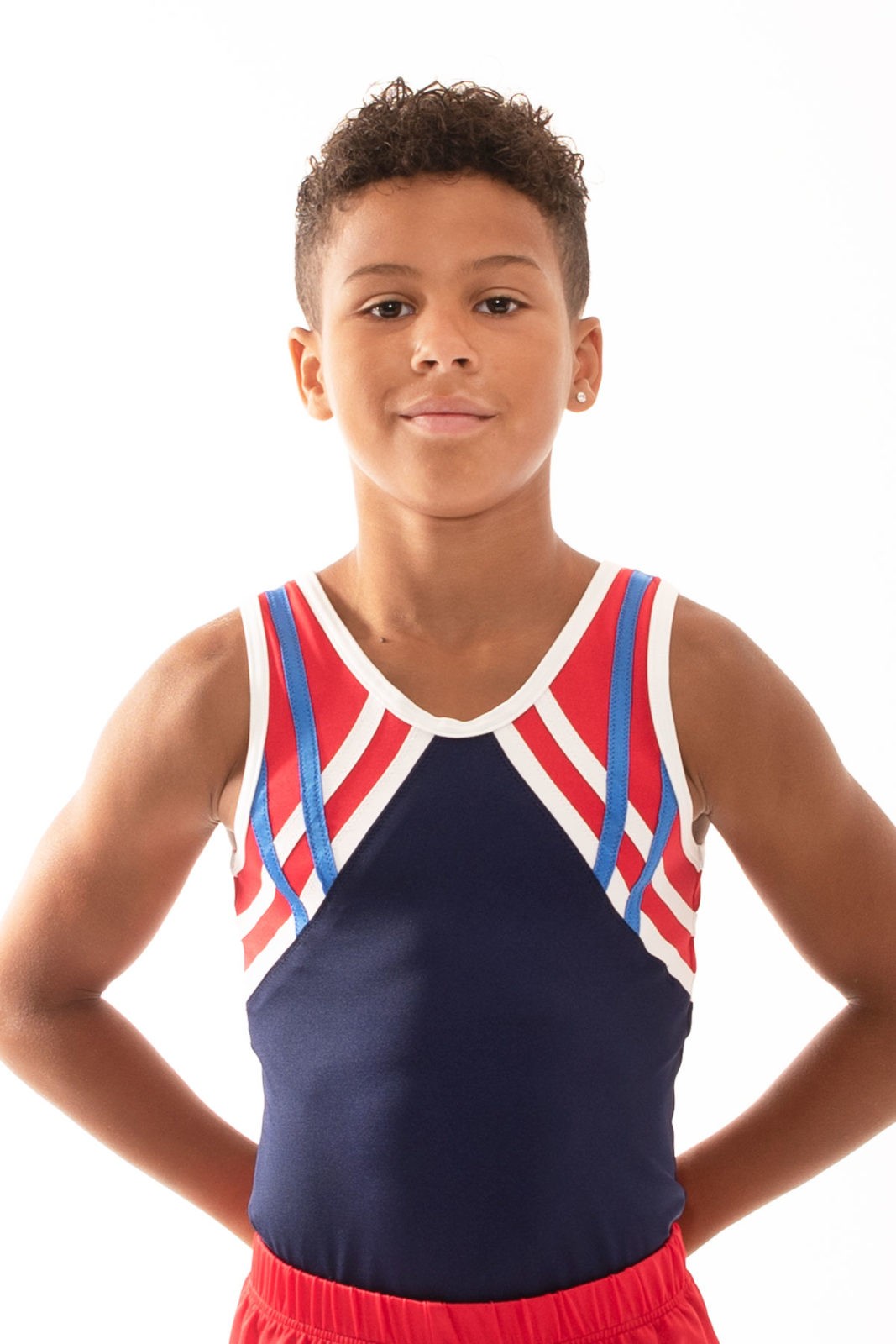 LUCAS- BV496: - Boys navy white red and sapphire bodice leotard - A ...