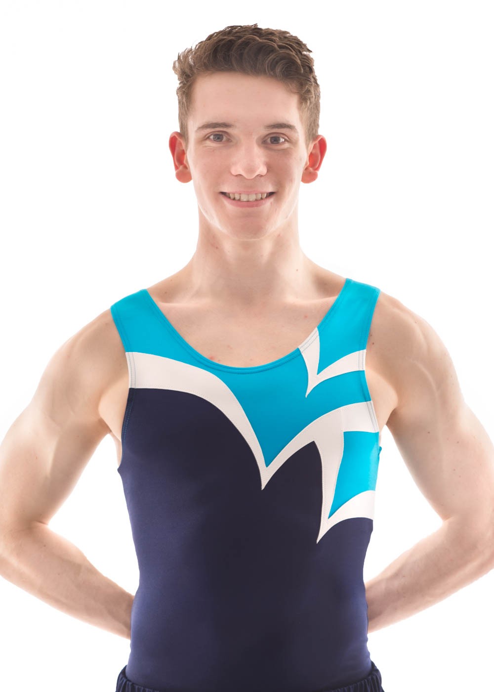 LOGAN BVZ12: - Mens sleeveless leotard in Navy White and Turquoise - A ...