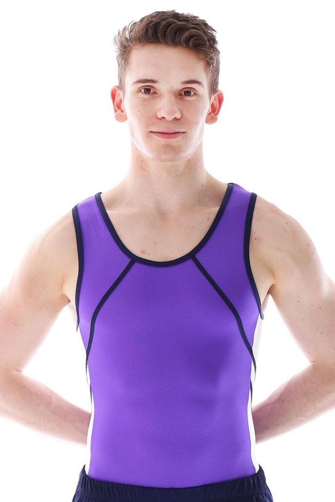 BVZ26 Noah purple white and Navy leotard with contrast side front