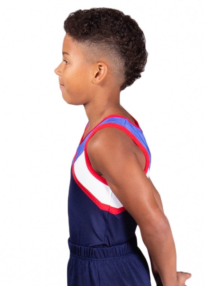 DANNY BV403 MensBoys leotard in Navy White Red and Blue side