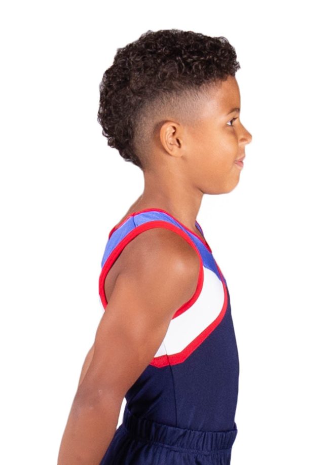 DANNY BV403 MensBoys leotard in Navy White Red and Blue side2
