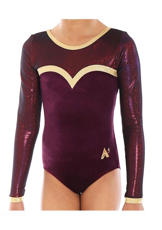 ELOISE L31 Burgundy velour leotard with net and gold detail