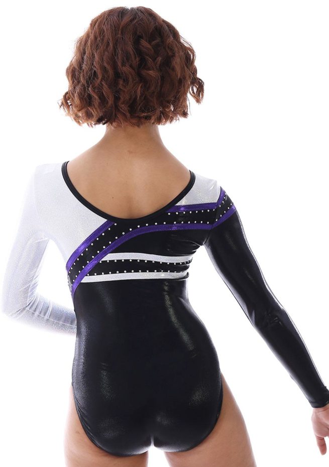 Kennedy K513 black purple and silver long sleeved competition leotard back