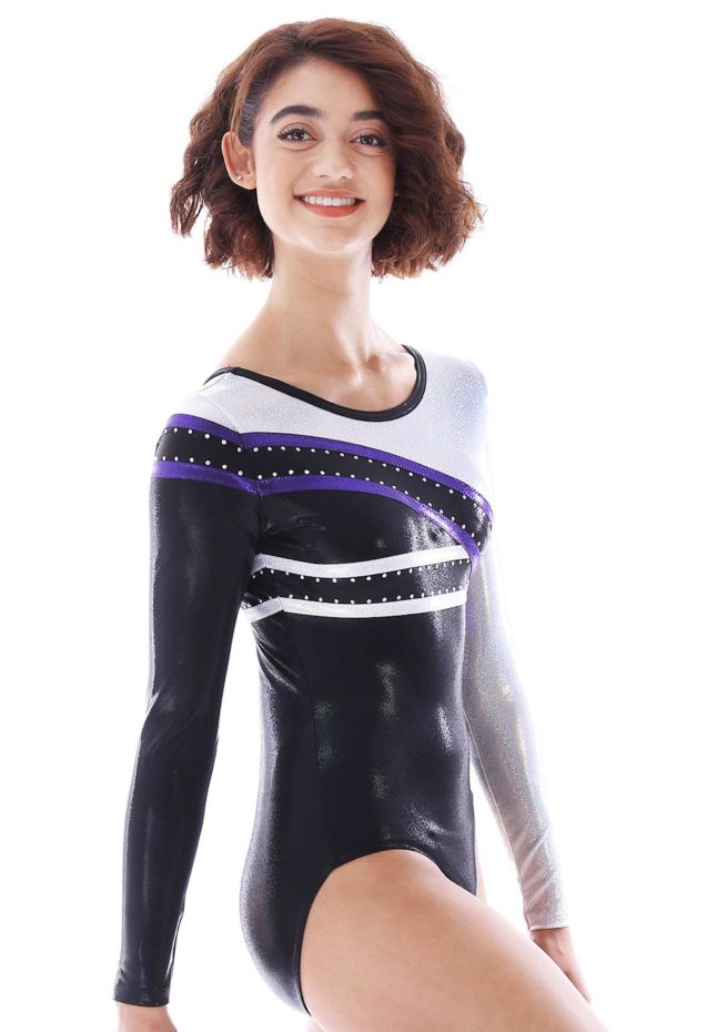 Kennedy K513 black purple and silver long sleeved competition leotard side