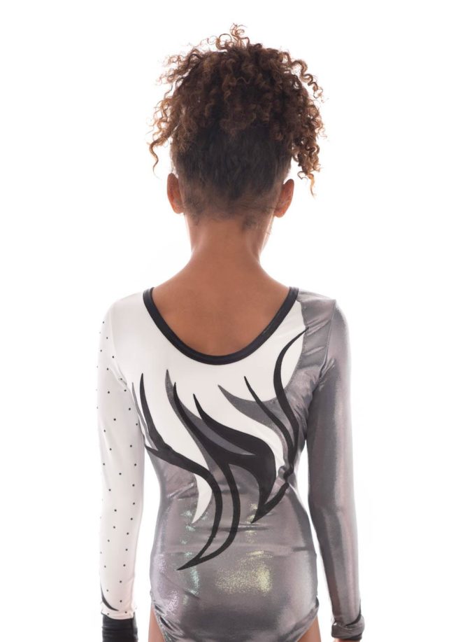 Leah K170 Grey white and black competition leotard