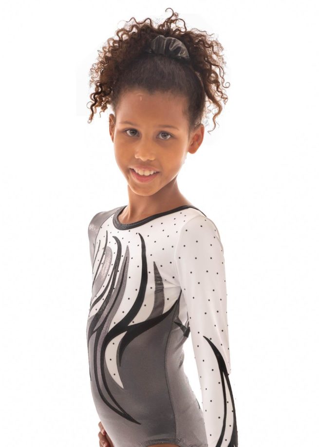 Leah K170 Grey white and black competition leotard side