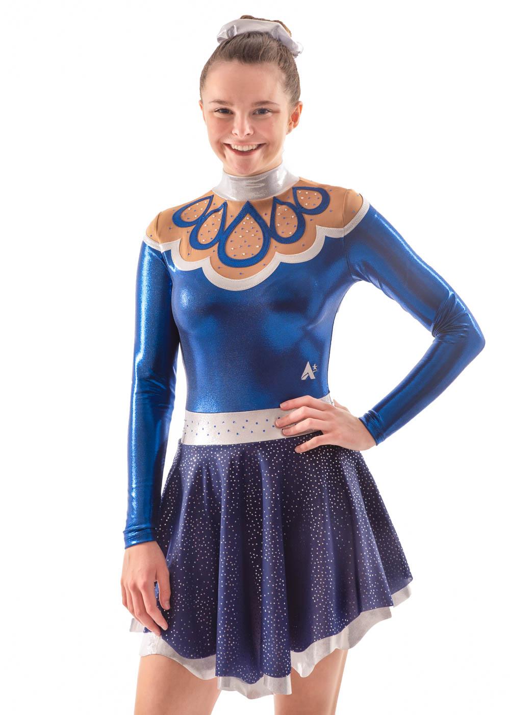 MAELYS- MAJ504:- Ladies Skirted Leotard in Navy shimmer with Silver ...
