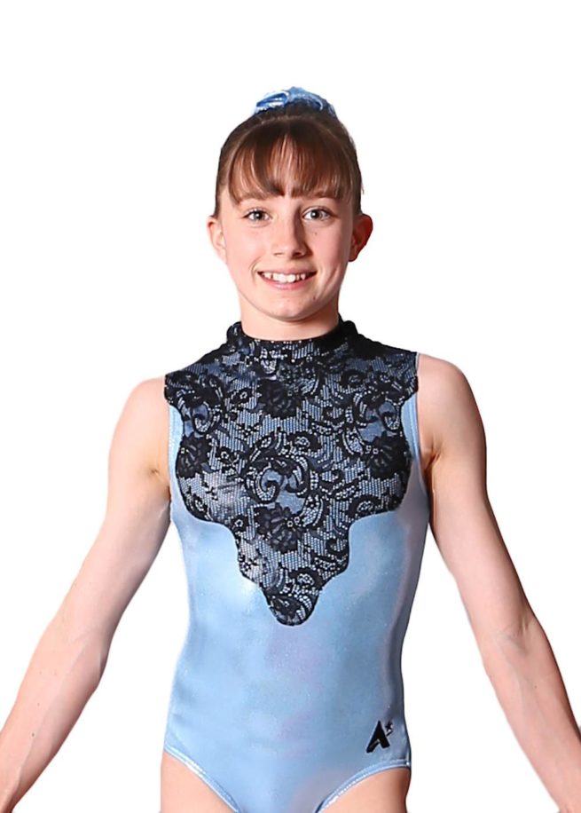 NIAMH Z73 Baby blue shimmer with lace leotard front 1