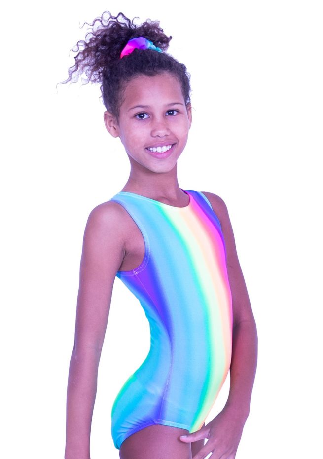 SP L127 girls sleeveless gymnastics leotard rainbow leo