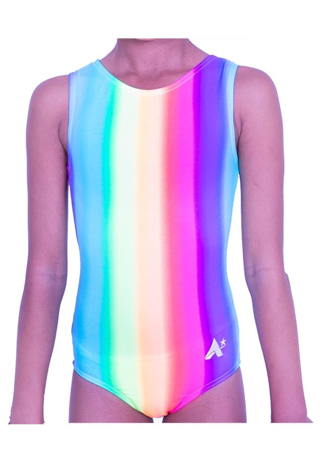 SP L127 girls sleeveless gymnastics leotard rainbow pattern