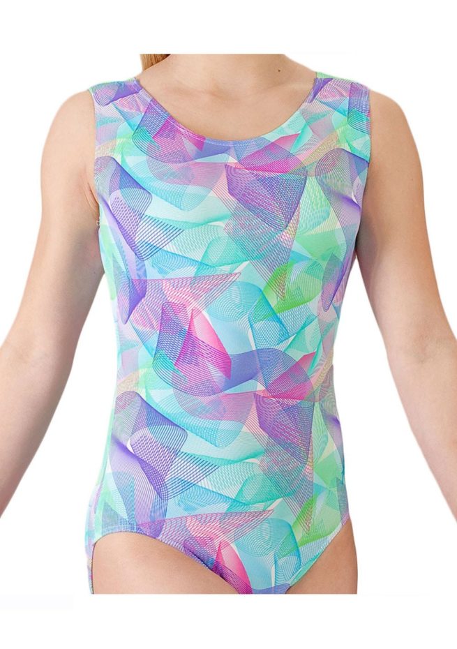 SPIROGRAPH SP L170 Pink and Blue patterened sleeveless leotard