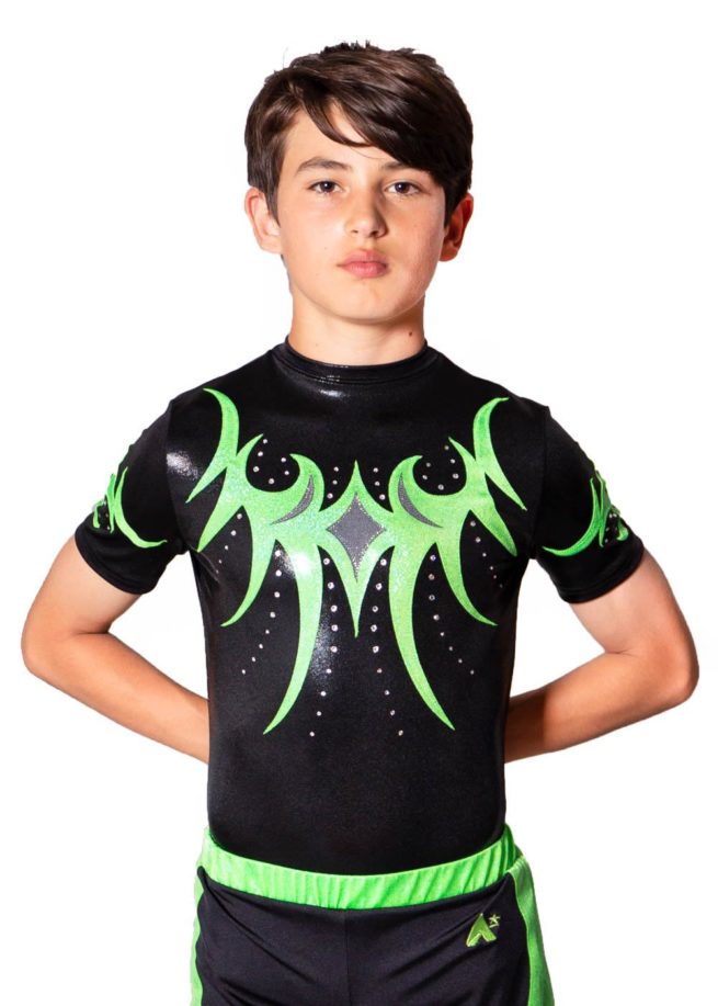 TAYLOR BSA262 Black and green boys zipped back leotard front