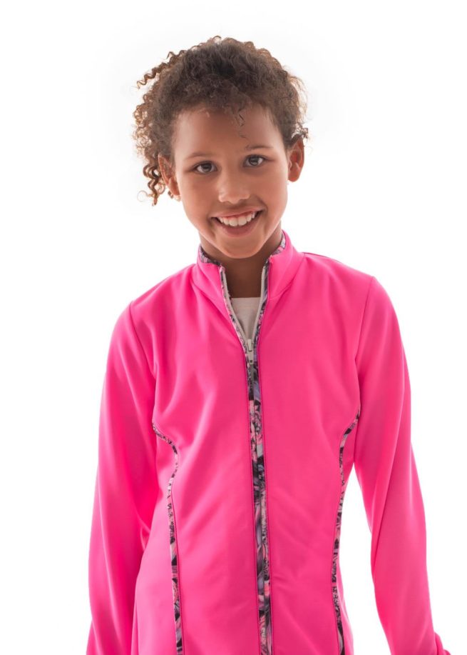 TS12 Hot pink girls tracksuit jacket with piping front