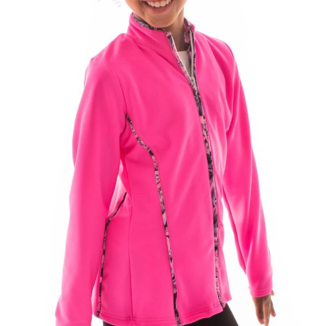 TS12 Hot pink girls tracksuit jacket with piping gymnastics