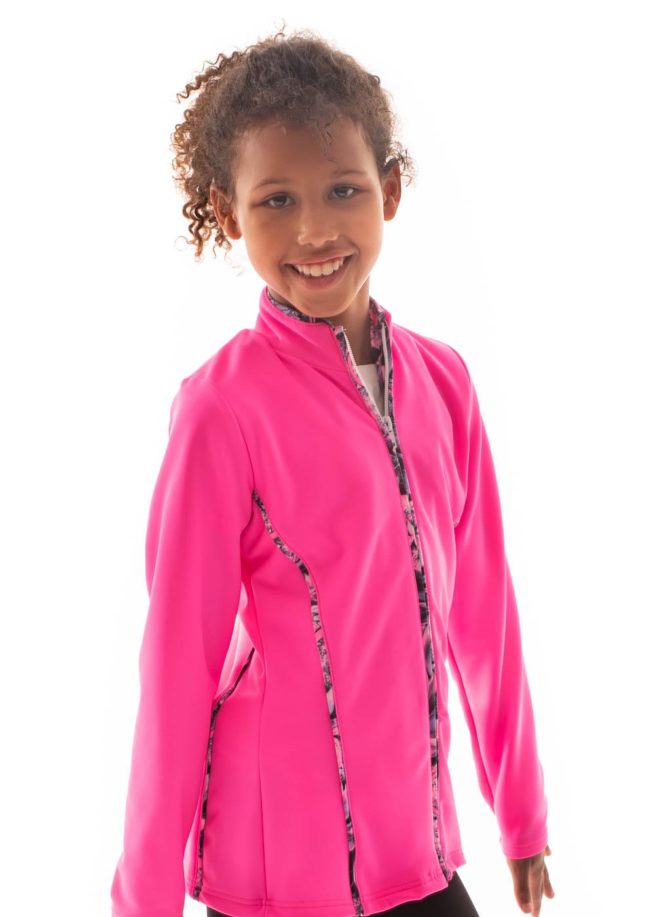 TS12 Hot pink girls tracksuit jacket with piping side 1
