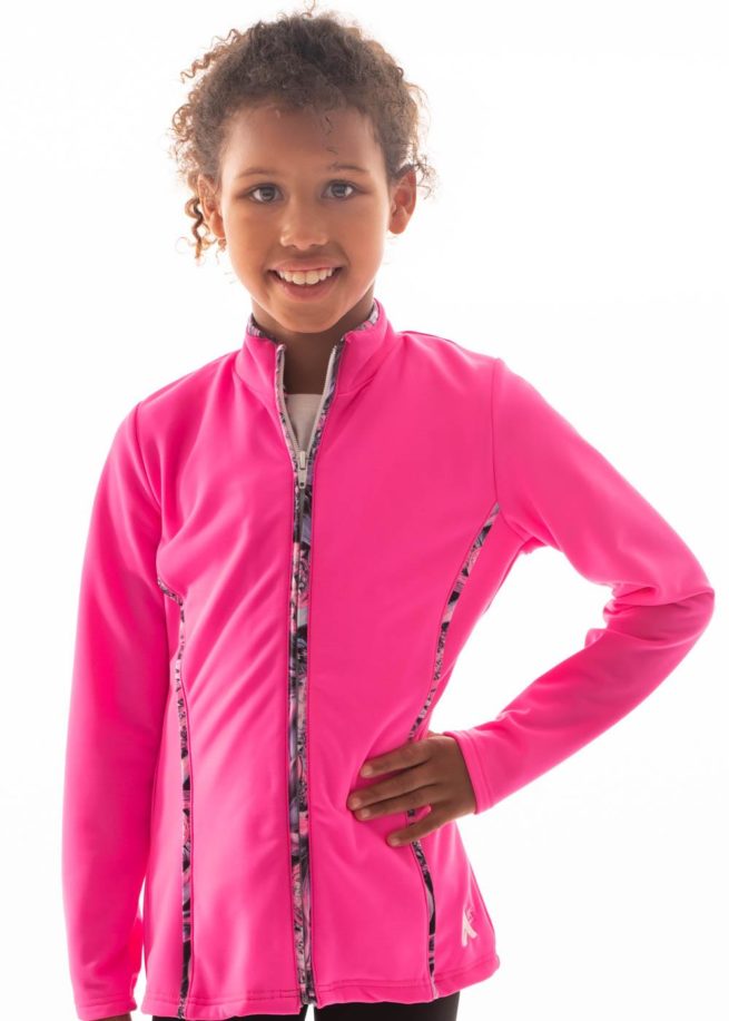 TS12 Hot pink girls tracksuit jacket with piping side1