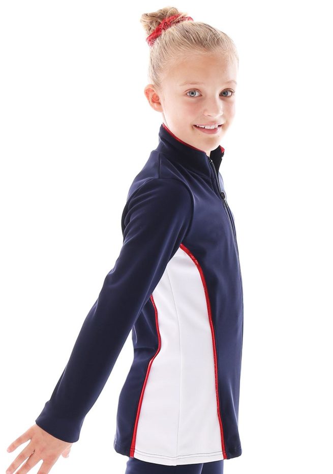 TS12 Navy and white with Red foil detail tracksuit jacket ladies side