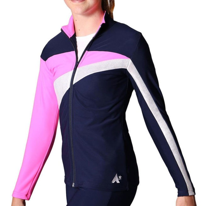 TS20 Navy Silver and Pink ladies tracksuit jacket gymnastics top