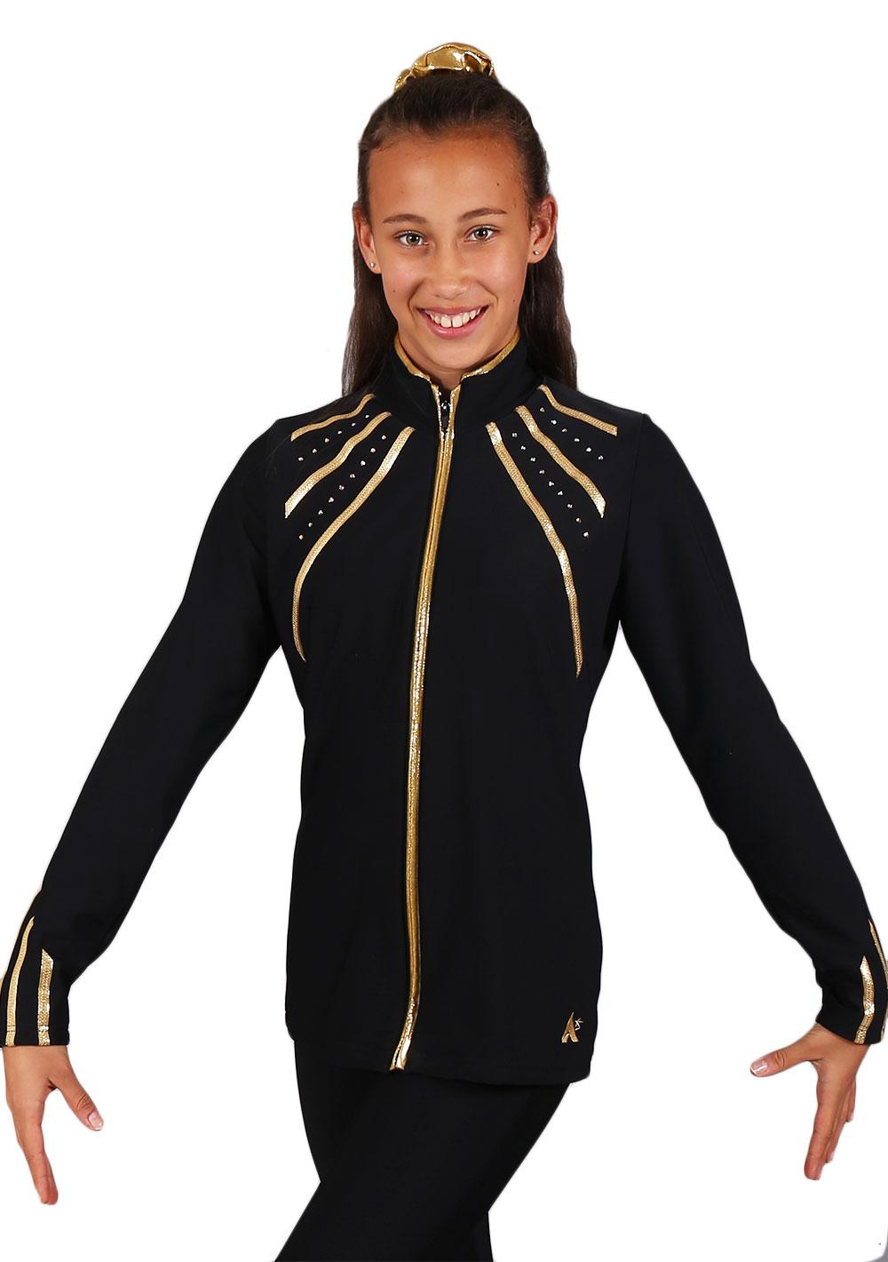 TS40 Tracksuit Jacket: in Black with Gold Shimmer stripes - A Star Leotards