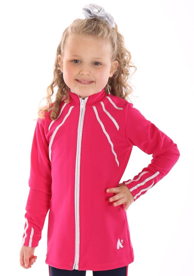 TS40 Pink tracksuit jacket with silver lines front 1