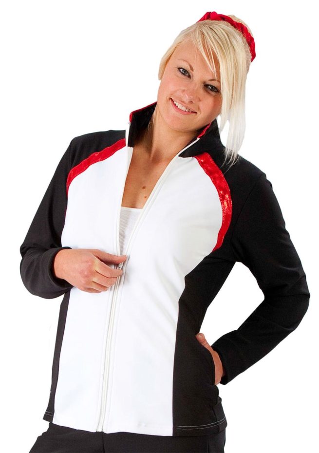 TS44 White tracksuit with Black side panels and Red detail front