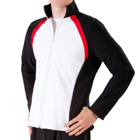 TS44B Male white tracksuit with Black Sides and Red details ffor gymnastics