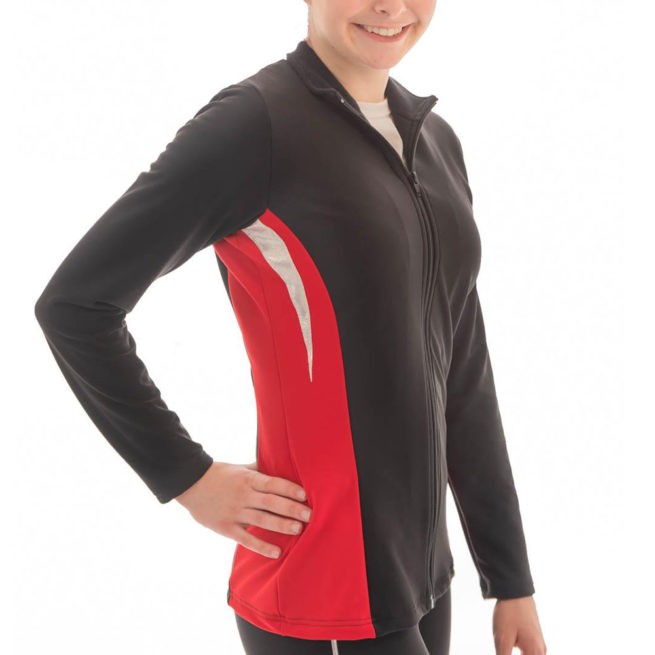 TS45 Black and Red tracksuit jacket with silver detail gymnastics