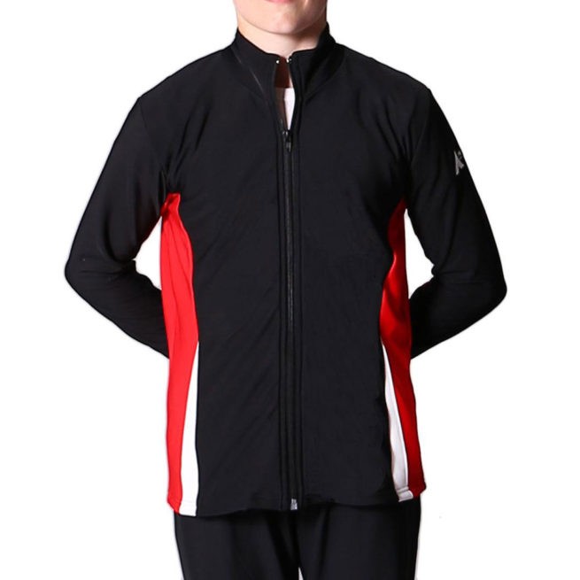 TS57B Black red and white boys tracksuit jacket for gymnastics
