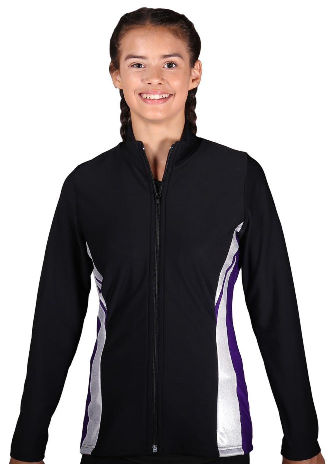 TS64 Black Purple and silver girls tracksuit jacket front