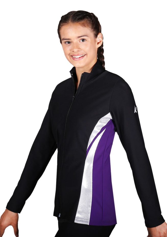 TS64 Black Purple and silver girls tracksuit jacket side 1