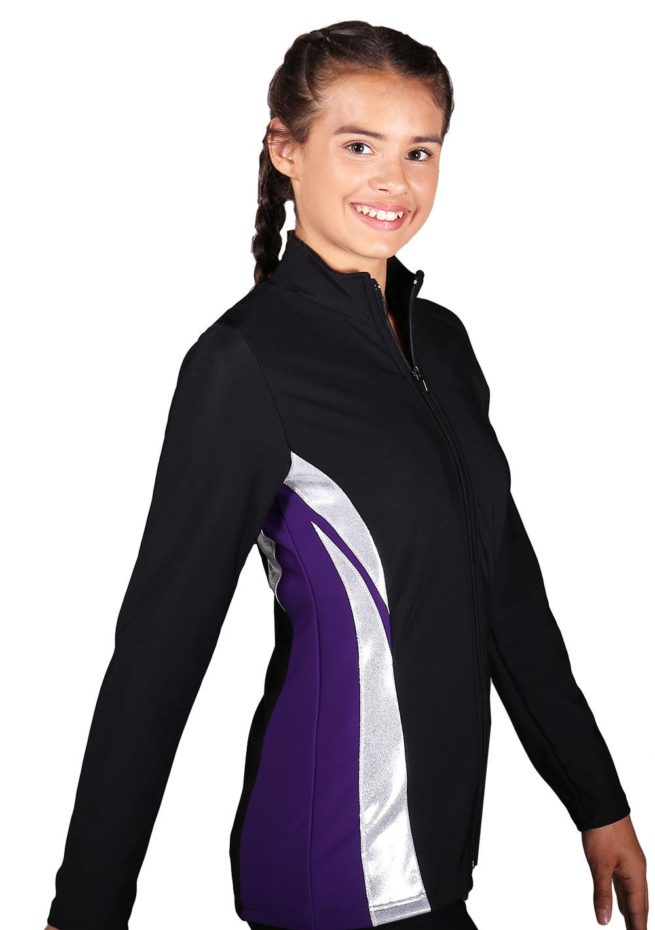 TS64 Black Purple and silver girls tracksuit jacket side1