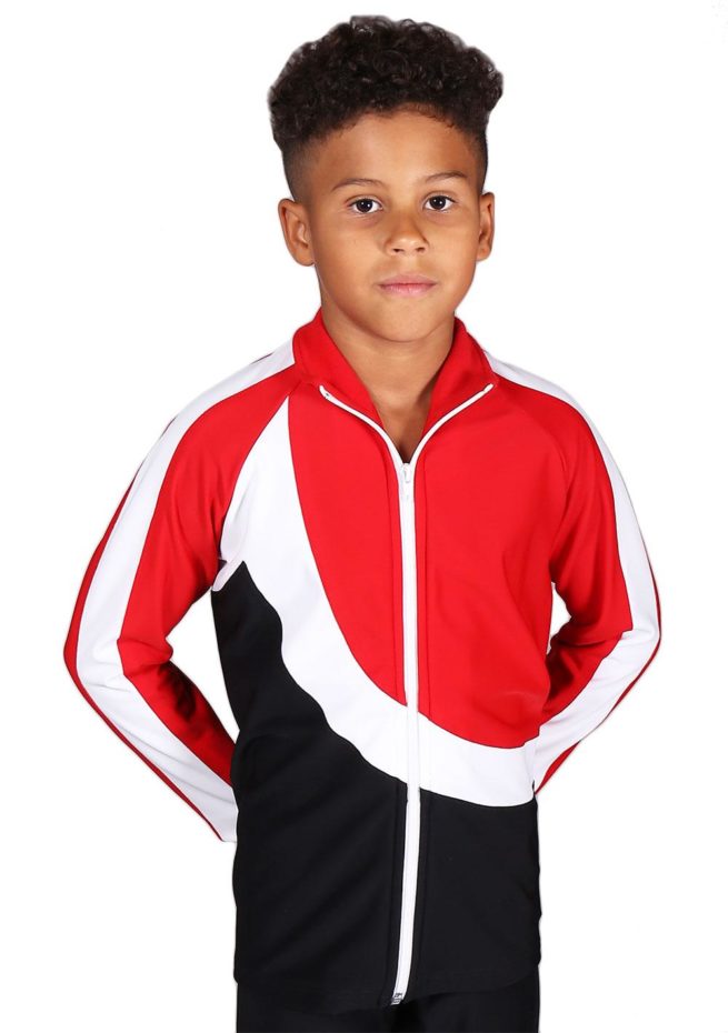 TS65B Boys Black White and Red tracksuit front