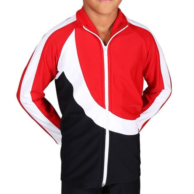 TS65B Boys Black White and Red tracksuit sports jacket
