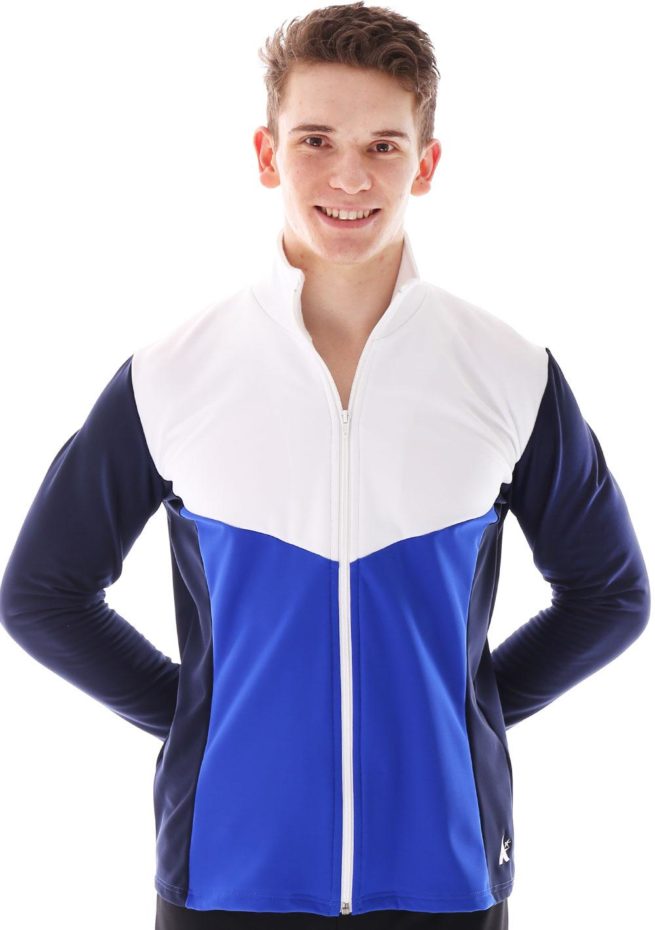 TS66B Navy royal and White Tracksuit jacket with bold V design front