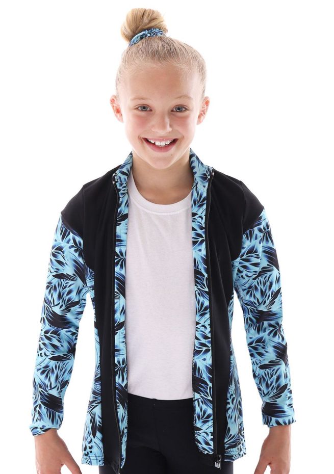TS69 black and blue patterned tracksuit jacket for gymnastics front