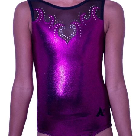 Z92S35 P01D pink shimmer girls gymnastics leotard with black mesh top and sparkle