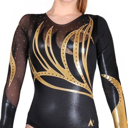 ZOE K141 Black and gold competition leotard