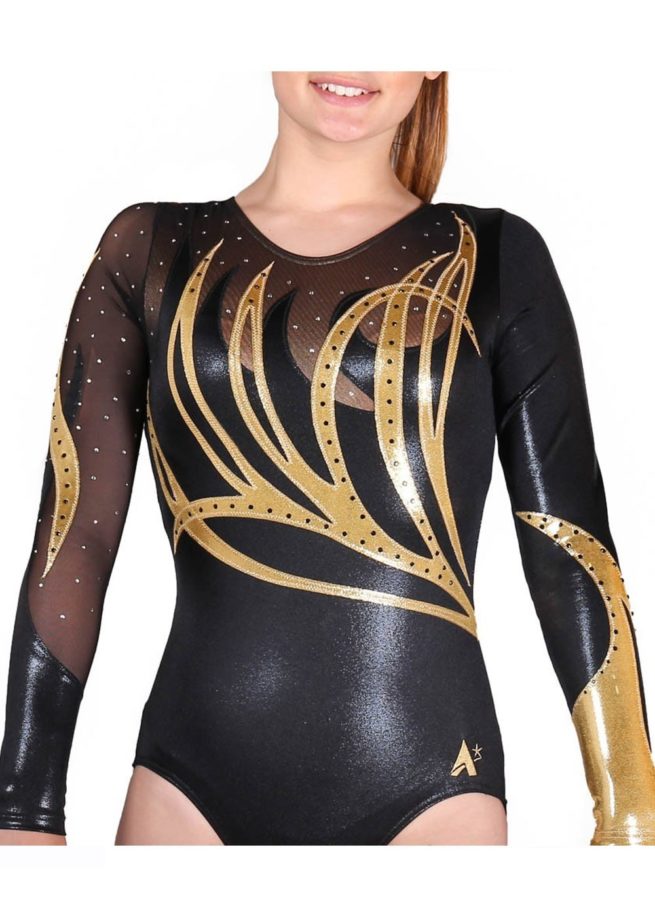 ZOE K141 Black and gold competition leotard
