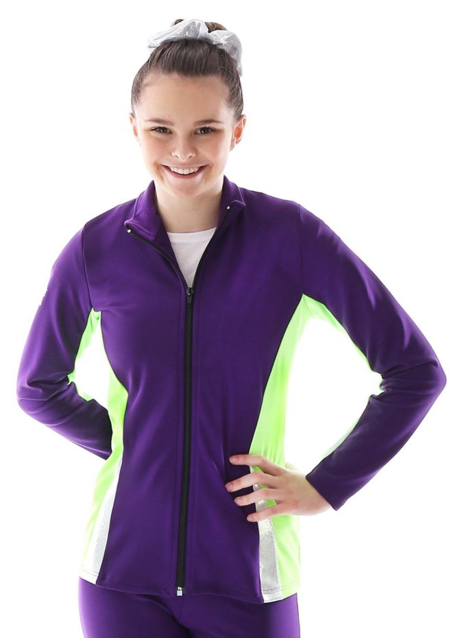 ts57 purple and flo green tracksuit jacket ladies front 1